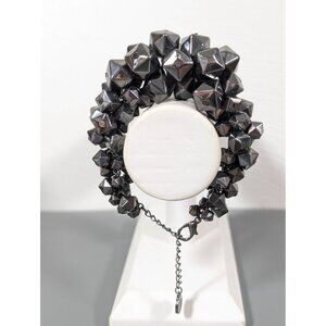 Geometric Gray Metallic Cluster Charm Statement Bracelet 9"
